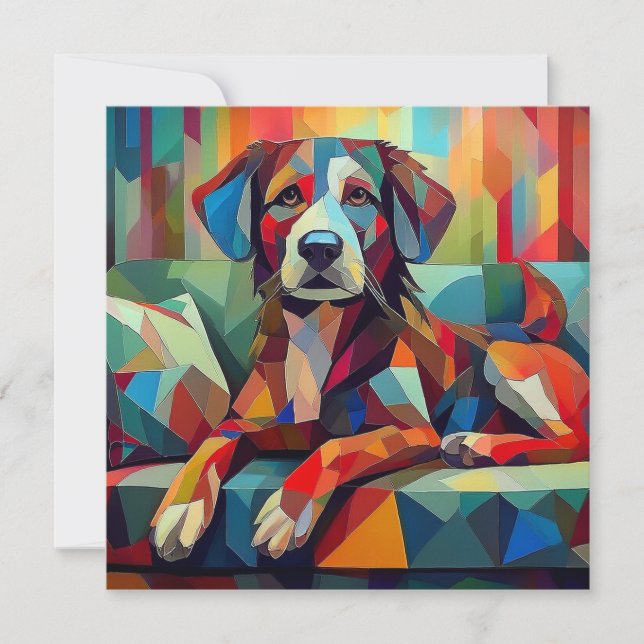 AI Cubism Dog Holiday Card (Front)