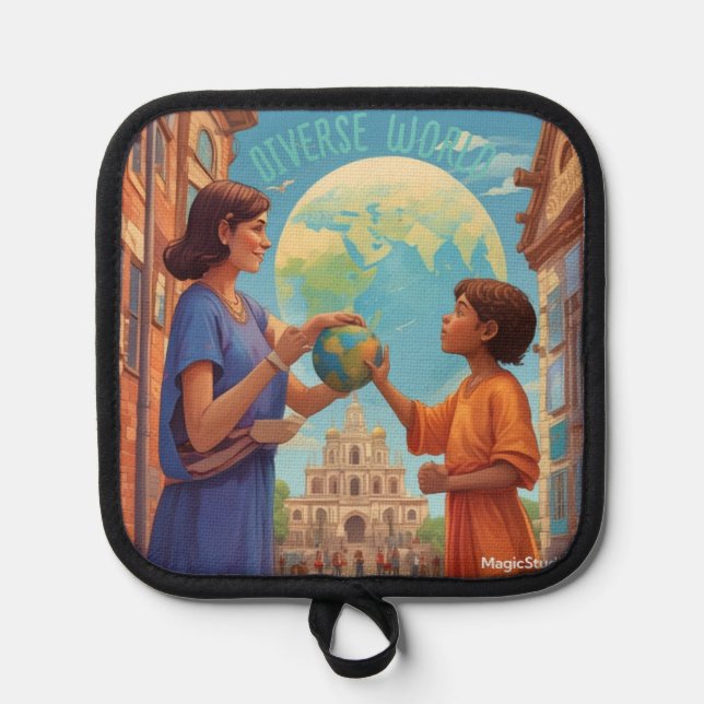 AI Diverse World Oven Mitt Pot Holder (Front)