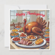 AI Downloadable Turkey Dinner Thanksgiving Card