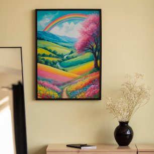 AI Dreamy Colourful Rainbow Vertical Landscape Poster