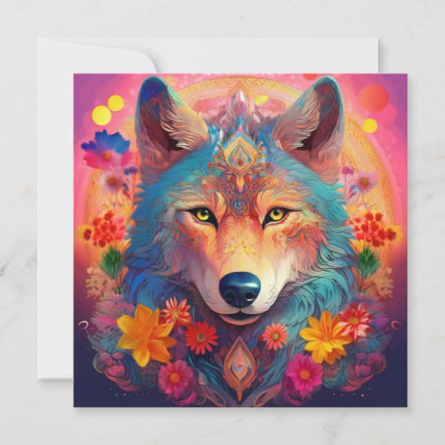 AI Flower Wolf Holiday Card (Front)