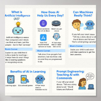 AI for Kids – Set of 5 Printable Flashcards  Poster