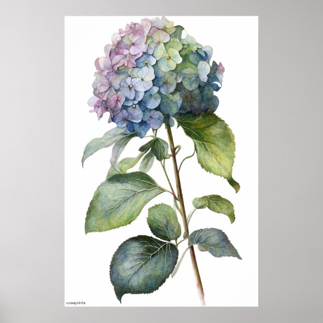 AI generated art blue Hydrangea vintage wall art (Front)