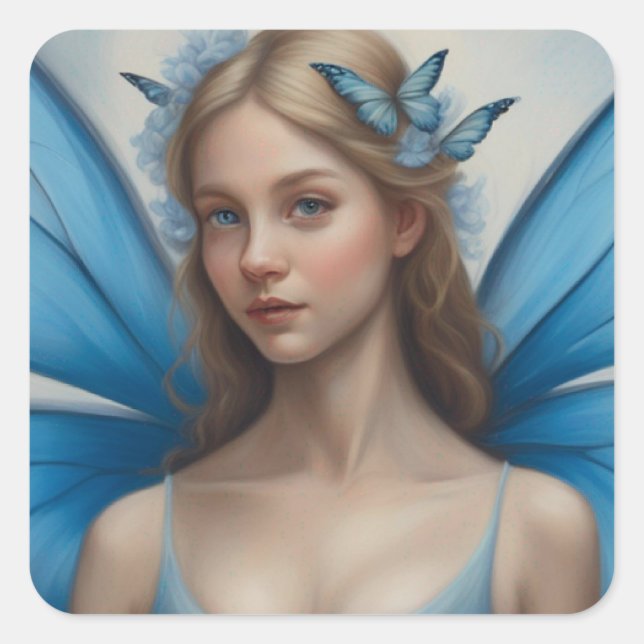 AI Generated Blue Butterfly Fairy Sticker (Front)