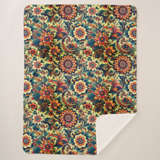 Ai generated colourful floral pattern sherpa blanket