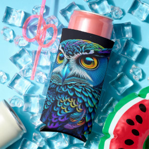 Ai generated Colourful Owl  Seltzer Can Cooler
