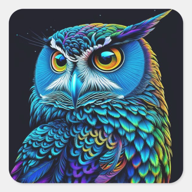 Ai generated Colourful Owl  Square Sticker (Front)
