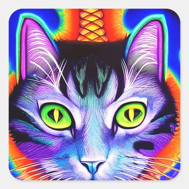 AI Generated Cool Looking Green Eyed Cat Square Sticker (Front)