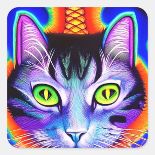 AI Generated Cool Looking Green Eyed Cat Square Sticker