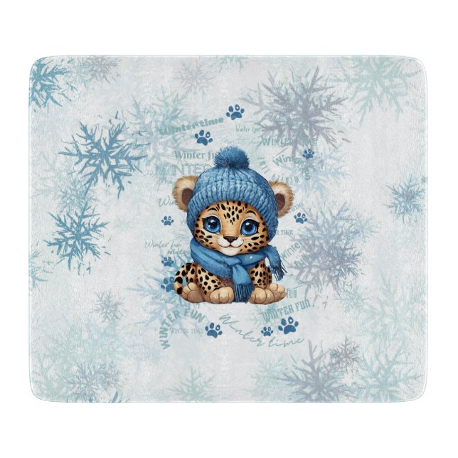 AI generated | Cute Leopard | Winter Cutting Board (Front)