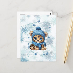 AI generated Cute Leopard Winter Postcard