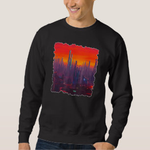 Ai Generated Designs Utopia Cyberpunk City Skylin Sweatshirt