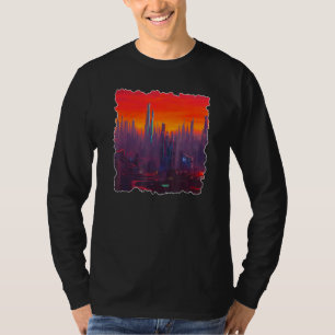Ai Generated Designs  Utopia Cyberpunk City Skylin T-Shirt