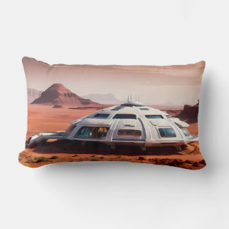 AI-Generated Futuristic Mars Habitat Dome Lumbar Cushion