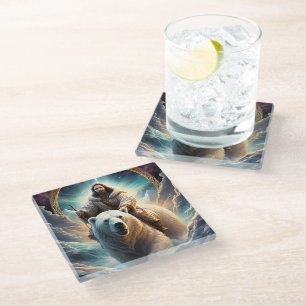 (AI Generated ) Jesus on a polar bear Glass Coaster
