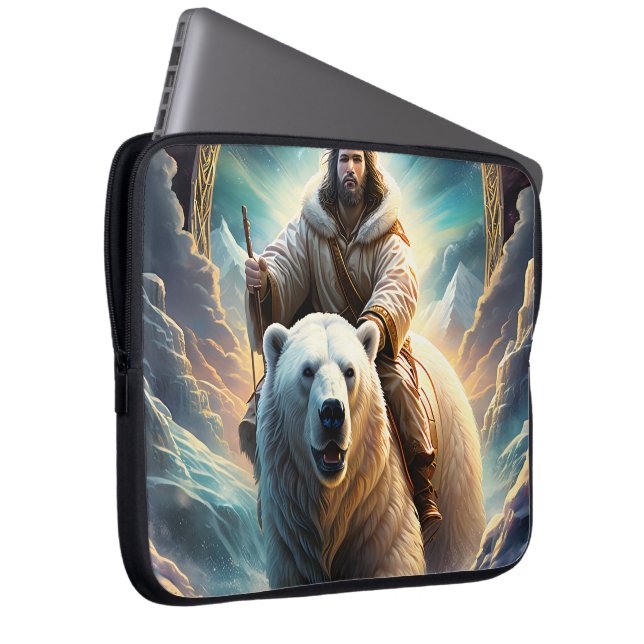 (AI Generated ) Jesus on a polar bear  Laptop Sleeve (Front Right)
