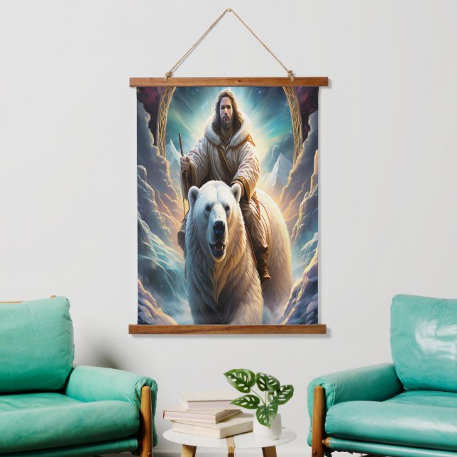(AI Generated ) Jesus on a polar bear  Poster Hanging Tapestry (Living Room)