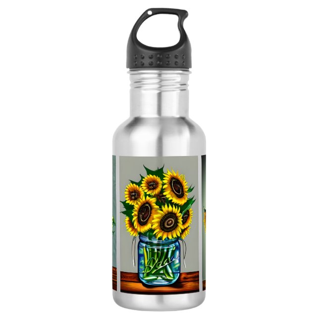 Ai Generated Sunflowers in Mason Jar 532 Ml Water Bottle (Front)