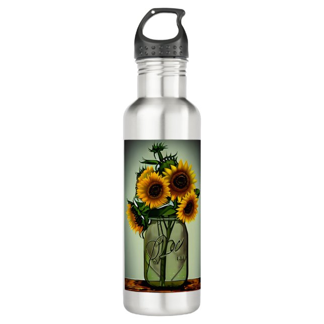 Ai Generated Sunflowers in Mason Jar 710 Ml Water Bottle (Front)