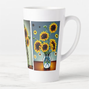 Ai Generated Sunflowers in Vases Latte Mug