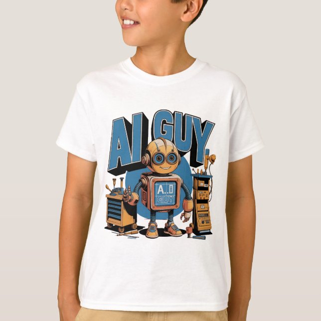 AI Guy Robot playful Mechanical Sci fi T-Shirt (Front)