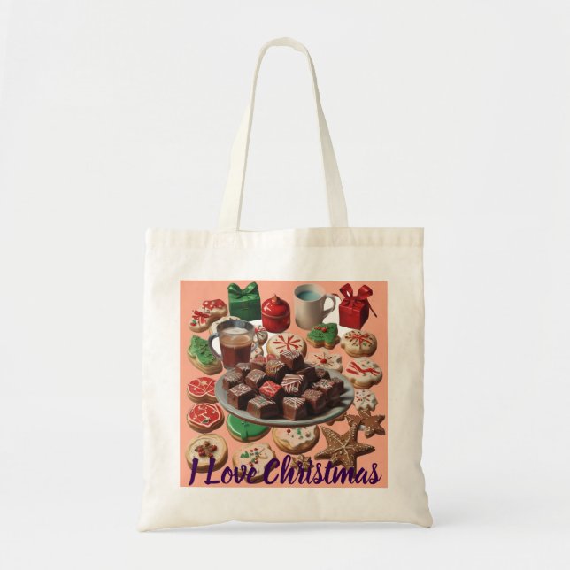 AI I Love Christmas Cookies, Fudge, Gifts Tote Bag (Front)