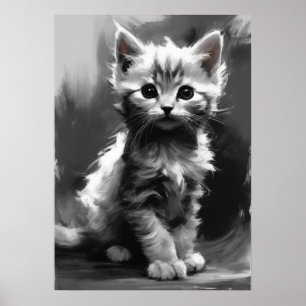 Ai Image, Charcoal Sketch. Cute Kitten Poster