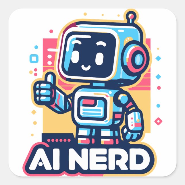 AI Nerd Retro Bot Square Sticker (Front)