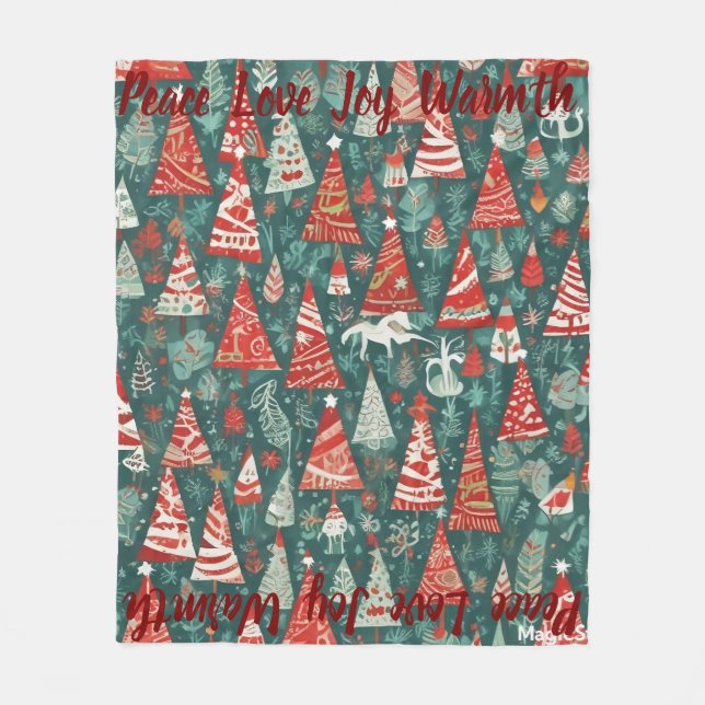 AI Peace Love Joy Warmth Christmas Tree Blanket (Front)