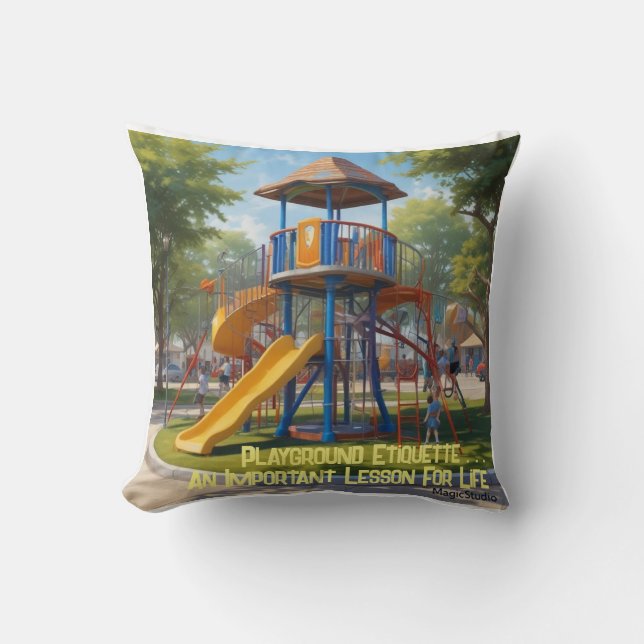AI Playground Etiquette Throw Pillow (Front)