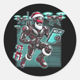 AI Powered Santa Robot with Drones and Christmas L Classic Round Sticker