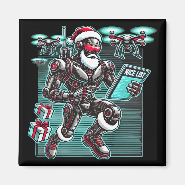 AI Powered Santa Robot with Drones and Christmas L Magnet (Front)