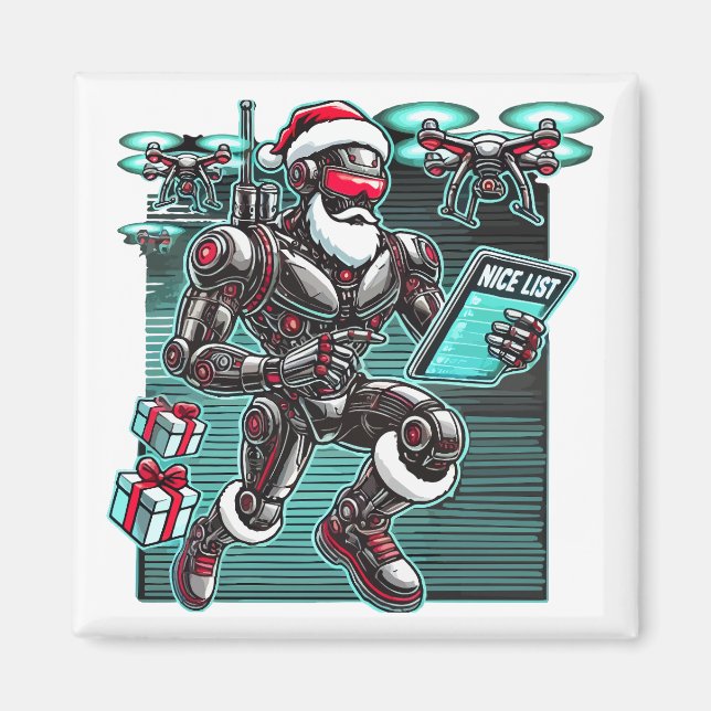 AI Powered Santa Robot with Drones and Christmas L Magnet (Front)