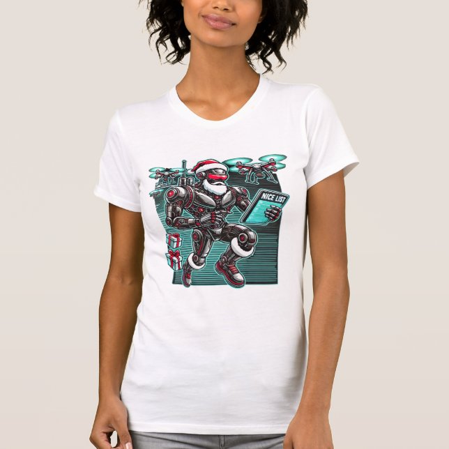 AI Powered Santa Robot with Drones and Christmas L T-Shirt (Front)