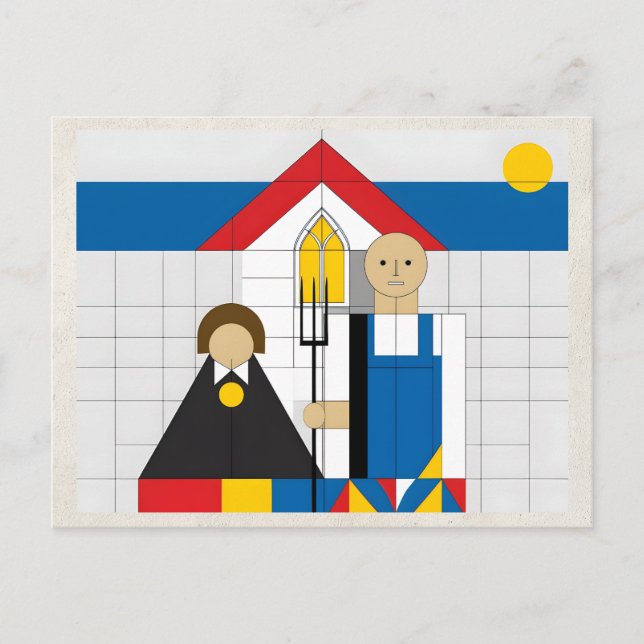AI Remix Artwork Bauhaus Couple Postcard (Front)