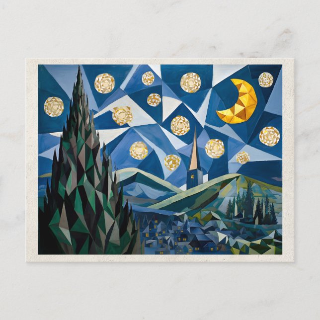 AI Remix Artwork Cubism Nightscape Postcard (Front)