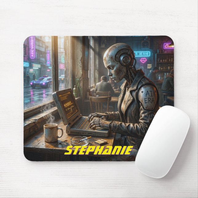 AI Robot Cyborg Android Woman Laptop Computer Mouse Pad (With Mouse)