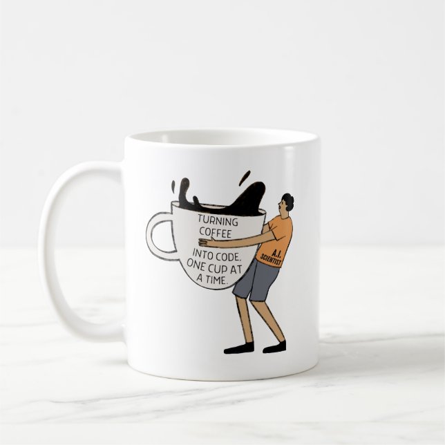 AI SCIENTIST TURNING COFFEE INTO CODE  MUG (Left)