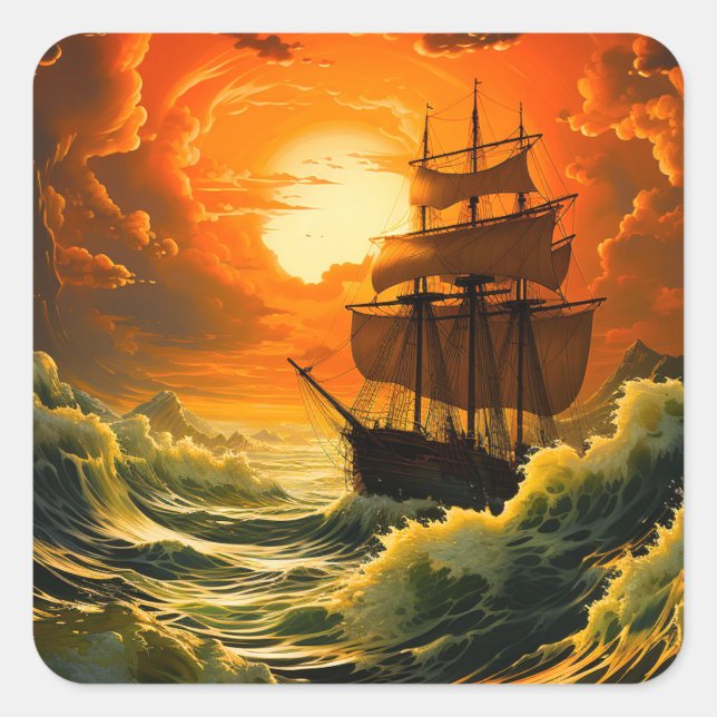 Ai Ship at Sunset Square Sticker (Front)