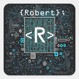 Ai - Technology - Coding Monogram - Letter R Square Sticker