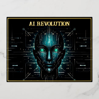 AI technology software robotics modern green Foil Holiday Postcard