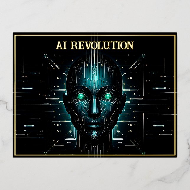 AI technology software robotics modern green Foil Holiday Postcard (Front)