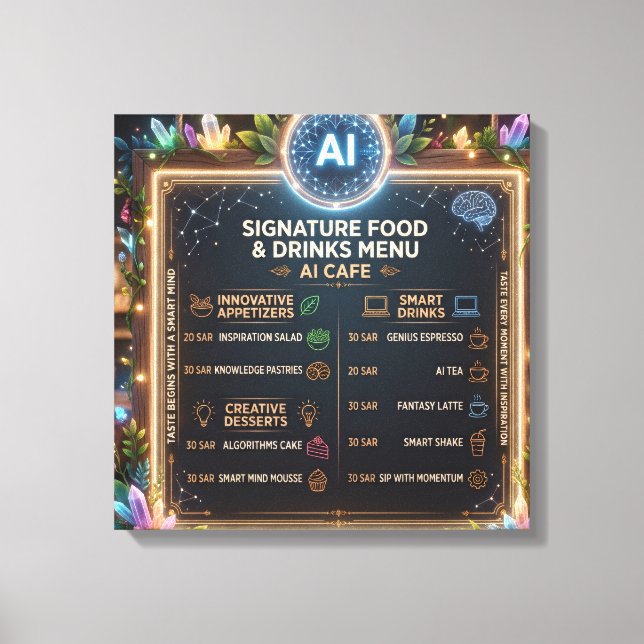 ​AI-Themed Fantasy Café Menu Design Canvas Print (Front)