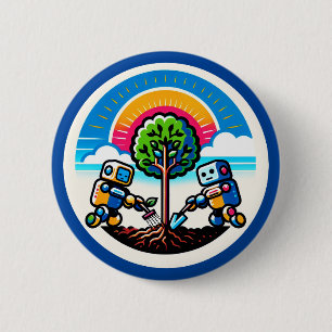 AI Tree Planter - Nature's Tech Ally 6 Cm Round Badge