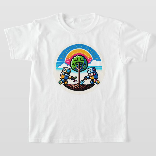 AI Tree Planter - Nature's Tech Ally T-Shirt (Laydown)