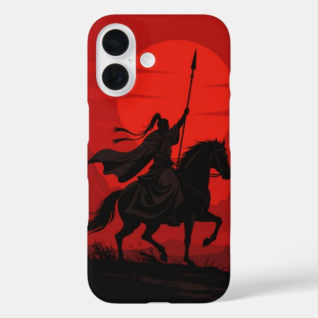 AI Warrior iPhone Cover – Epic Red Sun Silhouette  (Back)