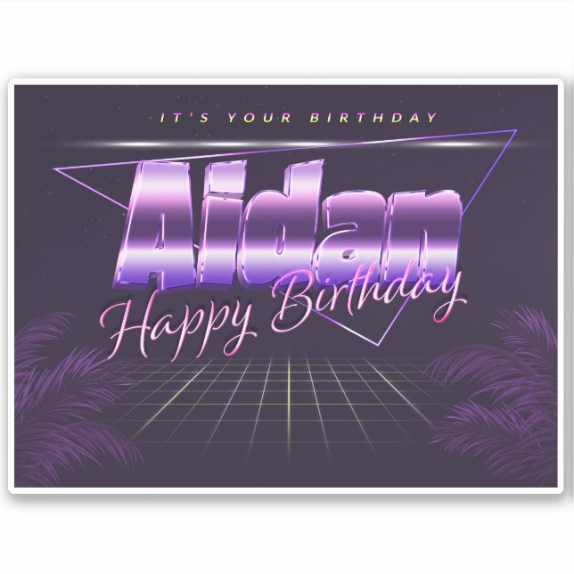 Aidan Name First name lila retro Sticker Birthday (Front)