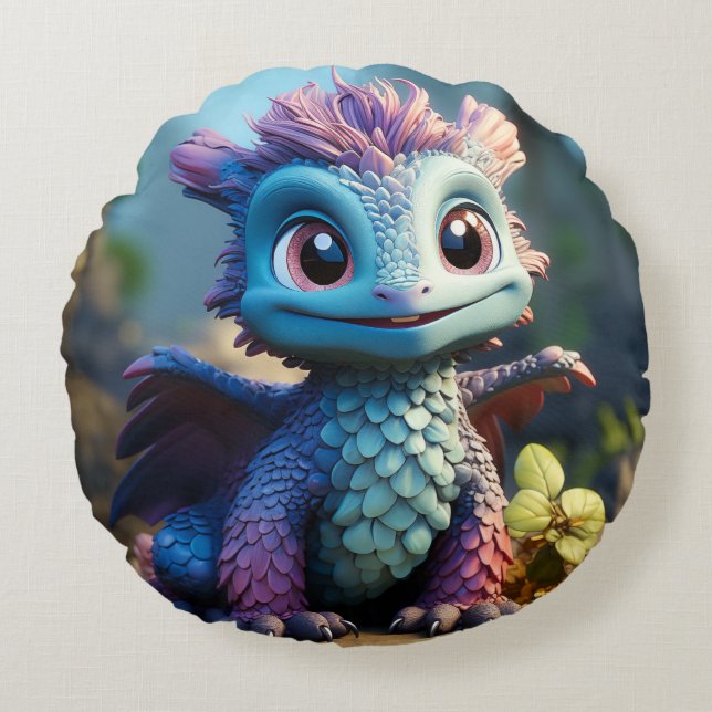 Aiden, a Whimsical Dragon Apron Round Cushion (Front)