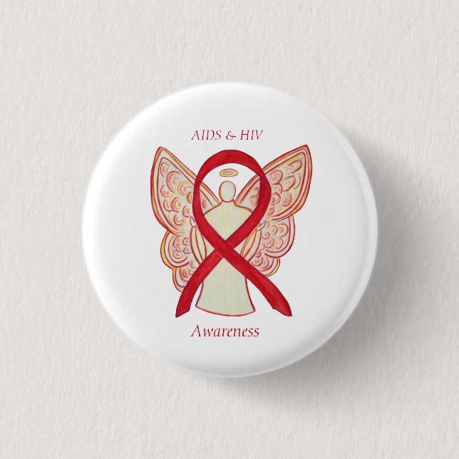 AIDS and HIV Awareness Ribbon Angel Customised Pin (Front)