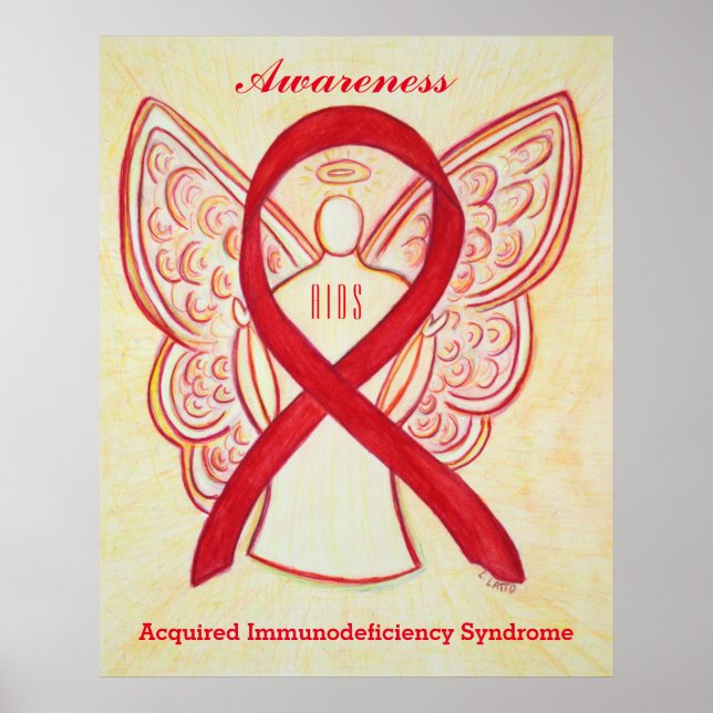 AIDS Awareness Ribbon Red Angel Custom Art Posters (Front)